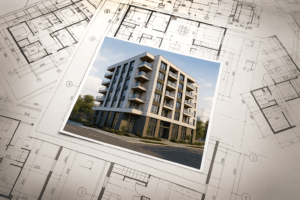 Architectural rendition of new office building being built in St. Louis Missouri.