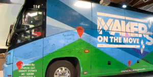 Makers on the Move tour bus promoting manufacturing companies in the state of Illinois.